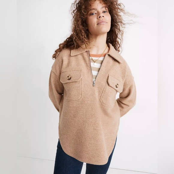 Madewell Sweaters - Madewell Tan Boiled Merino Wool Half-Zip Popover Sweater Women’s Size Medium